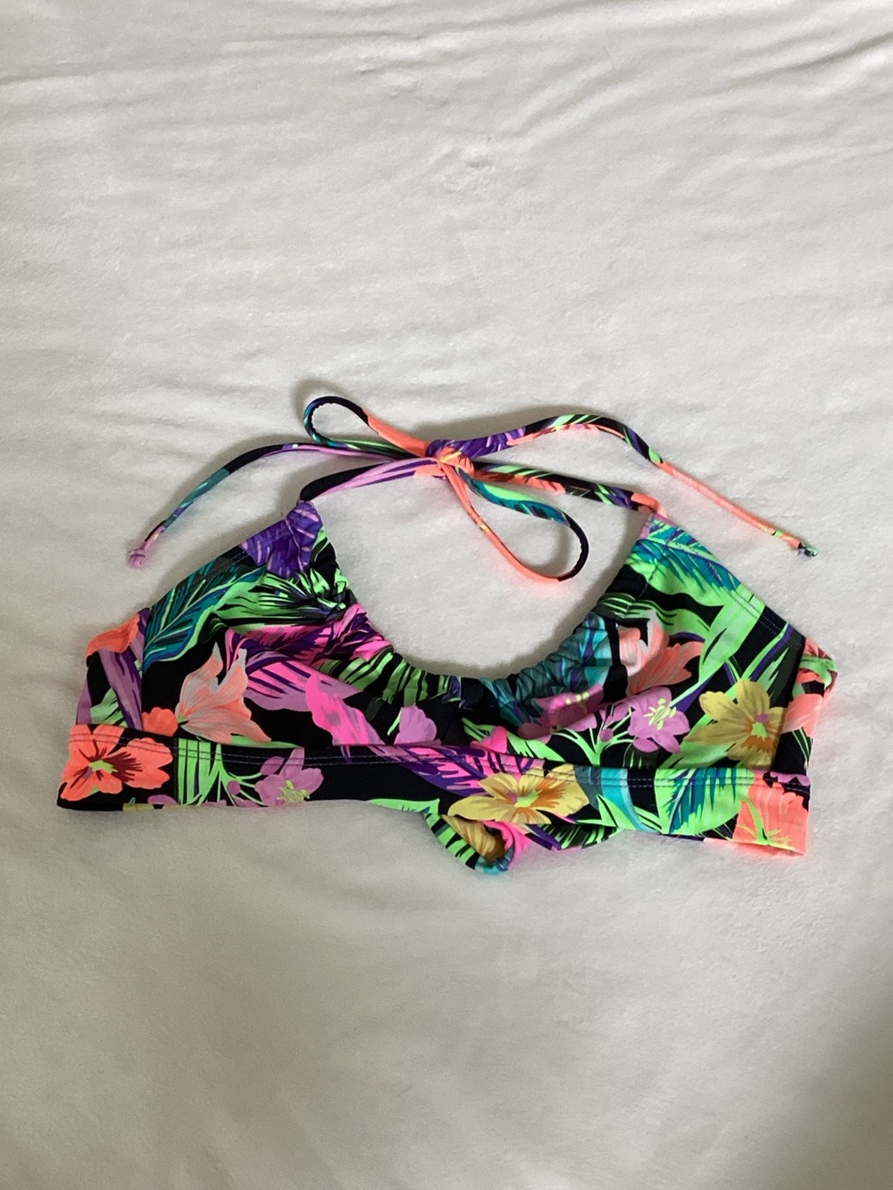 ⭐️ 2 for $10 Black And Neon Floral String Neck Bikini Top Sz S